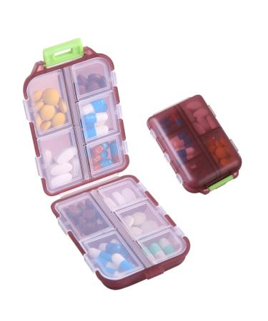Zuihug 1 pack of travel pills organizer-10 compartments compact and portable pill box perfect for storage pills for wallet brown 1 pack brown