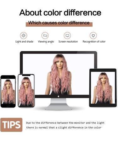 Esmee Long Wavy Pale Pink Wig with Bangs - Curly Synthetic Hair for Women, Heat Resistant Fiber - Perfect for Daily Wear, Parties, and Cosplay - Buy Online on GoSupps.com