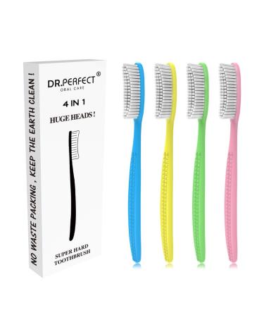 DR PEFECT Extra Hard & Firm Toothbrush BPA Free Large Long Head Whitening Teeth Pack of 4