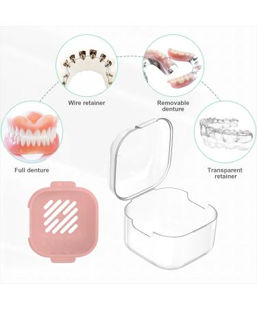 DIDATOOL Denture Cup Denture Bath for Soaking Dentures Denture Case with Lid Easy to Carry and Clean Denture Case with Removable Rinse Basket and Finger Toothbrush (Square Transparent Pink) Square Transparent Pink - Buy Online on GoSupps.com