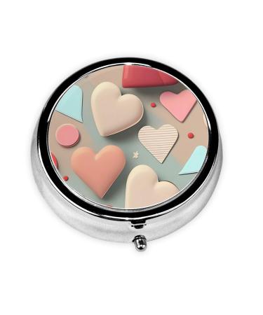 Love Patternround Pill Box 3 Compartment Round Pill Box Organizer # Portable Travel Pill Box for Traveling.