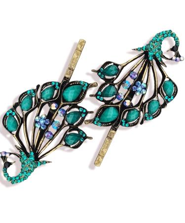Blue Peacock Style 2PCS Hair Clips Set - Retro Vintage Hairpins for Women and Girls | Headwear Styling Tools and Accessories - Buy Online on GoSupps.com