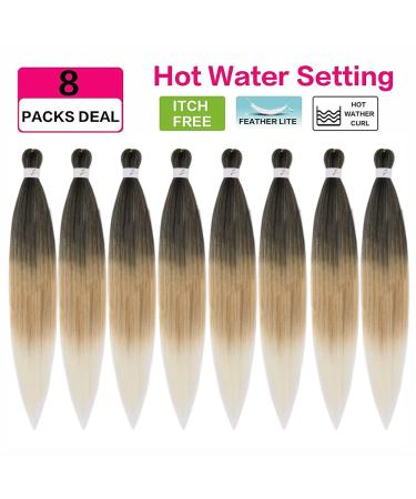 Meiersi Ombre Pre Stretched Braiding Hair 36 Inch 8 Packs Brown Blonde Yaki Straight Extensions for Crochet Twist - Hot Water Setting Synthetic Hair (1B/27/613) - Buy Online on GoSupps.com