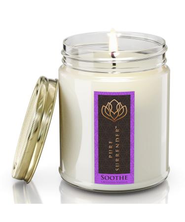 Soothing Lavender Vanilla Aromatherapy Scented Candle | Therapeutic Grade Essential Oils | Non Toxic Long Lasting Vegan Soy Wax | 9 oz Jar | Hand Made in The USA Soothe