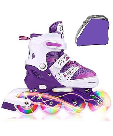 JIFAR Youth Childrens Inline Skates for Kids, Adjustable Inlines Skates with Light Up Wheels for Girls Boys, Indoor&Outdoor Ice Skating Equipment Medium Size(11C-4Y/2-16years) Purple M(1Y-4Y / 8-16years)