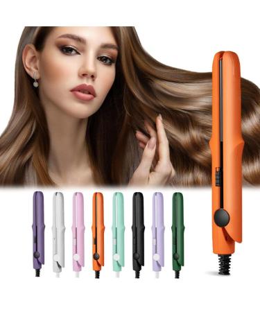 Upgraded 2-in-1 Mini Curling Wand Flat Iron Hair Straightener Mini Dual Purpose Curling Flat Iron Long-Lasting Portable Travel Curling Wand for Women Short Hair (Orange)