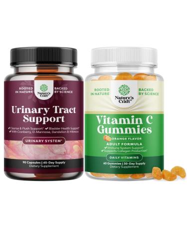 Bundle of D Mannose Capsules for Urinary Tract Health for Women Fast Acting Super Concentrated Cranberry 90ct and Chewable Vitamin C Gummies for Adults - Halal Vitamin C Immune Support Gummies