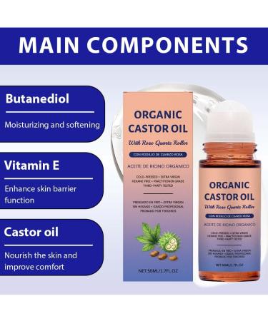 GNHG 50ml Organic Castor Oil with Rose Quartz Roller Organic Castor Oil Roller Natural Ingredients Gently Nourishes Skin - Buy Online on GoSupps.com