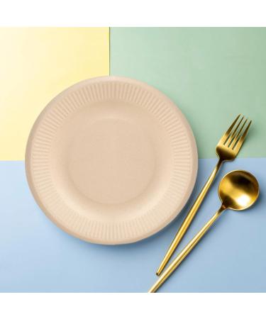 kurriuwu Disposable Plate Set Environmentally Friendly Plates 50pcs 7-inch Degradable Food Grade Wedding Birthday Paper Dinner Cake Dessert Ice Cream Meal Dish Khaki - Buy Online on GoSupps.com