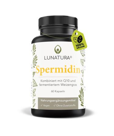 Lunatura-high-dose spermidine made of wheat germ extract-combined with Q10 and fermented wheat grass-2-month supply-60 capsules vegan and gluten-free