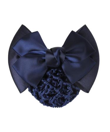 Nilioyul Wide Application Bow Work Hair Clips Snood Net For Stylish And Convenient Cloth Professional Hair Plate Mesh Pocket Two Bows-blue