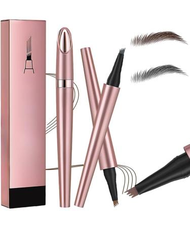 Magic Eyebrow Pencil - 2024 New 3D Waterproof Microblading Eyebrow Pencil Contouring Pen - Natural Long-Lasting Fine Stroke Microblading 4 Tip Eyebrow Pencil (Dark Brown+Grey)