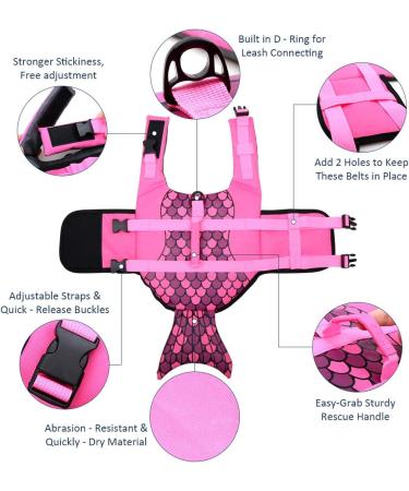 Mermaid Hot Pink Dog Life Jacket - Portable Vest for Small, Medium, Large Dogs - Buy Online on GoSupps.com