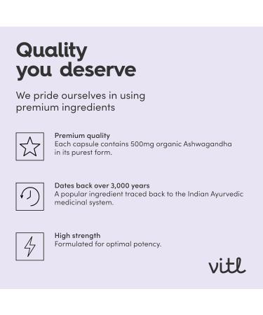 Vitl Organic Ashwagandha Daily Supplement - 30 High Strength Capsules - Formulated to Promote Relaxation & Reduce Stress - Support Mental & Physical Wellbeing & Optimise Cognitive Activity Ashwagandha 30 count (Pack of 1) - Buy Online on GoSupps.com