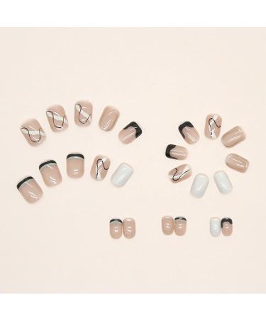 24pcs French Tip Short Stick on Nails | Square Press on Nails | Removable Glue-on Fake Nails for Women and Girls | Nail Art Accessories - Buy Online on GoSupps.com