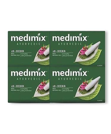 Medimix Herbal Handmade Ayurvedic Classic 18 Herb Soap for Healthy and Clear Skin Pack of 4 (4 x 125 g)