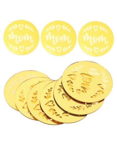 Amosfun 20pcs Cake Decorations Mothers Day Acrylic Mirror Dessert Topper Mother Circle Engraved Disc Mom Cupcake Toppers Acrylic Mirror Disc Mama Bride Baby Food Mirror Plate Golden 5x5cm
