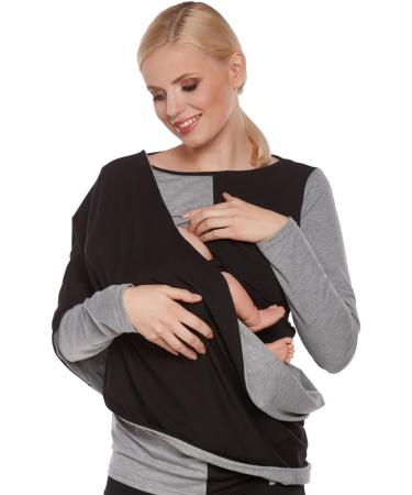 Be!Mama 2-in-1 Silence Scarf Wrap - Discreet Breastfeeding Cloth & Neckerchief - Cotton Available in Gray/Black - Buy Online on GoSupps.com