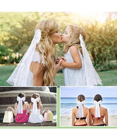 Bridal Hair Bow Clip Large Hair Bow Lace Hair Barrettes with Pearl Wedding White Veil Hair Accessories for Women Girls - Buy Online on GoSupps.com