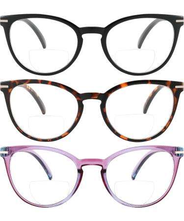 Yogo Vision Bifocal Reading Glasses - Retro MultiFocal Readers for Men & Women | 3 Pack: Black Demi Purple 1.75x | Spring Hinges - Buy Online on GoSupps.com