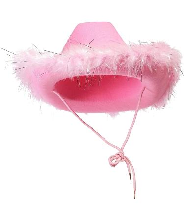 Juvolicious Pink Cowboy Hat for Men and Women with Feathers | Western Felt Cowgirl Hat for Halloween & Parties - Buy Online on GoSupps.com