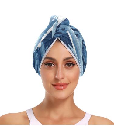 Sharks-2734 Hair Towel 2 Pack Super Absorbent Hair Drying Towel Quick Dry Hair Turbans Head Towel with Button Twisty Wrap for Women Girls