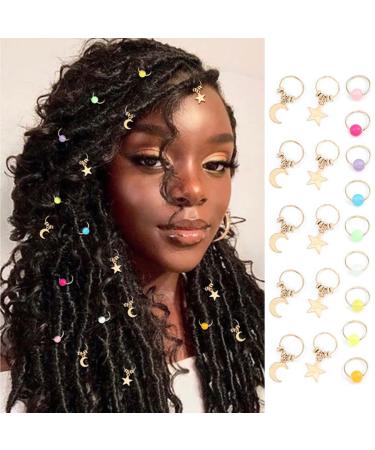 Formery Star Braid Rings Jewelry Clips Gold Moon Dreadlock Charms Accessories Colorful Beads Loc Hair jewels for Women and Girls (19pcs) (Star & moon) Star & moon(19pcs)