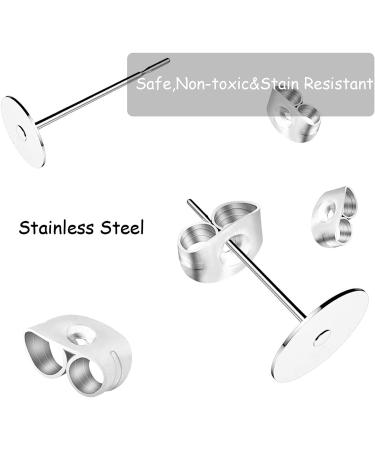 450PCS Stainless Steel Flat Pad Earring Posts with Butterfly Backs - Hypoallergenic Stud Earrings for DIY Jewelry Making (Silver) - Buy Online on GoSupps.com