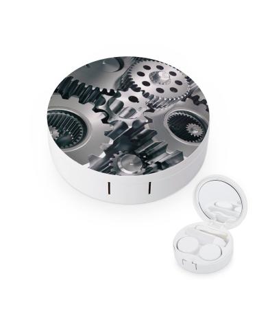 Retro Steampunk Gear Round Case For Contact Lens Kit Storage Box with Mirror Printed
