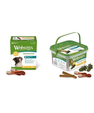 Whimzees toothbrush natural grain -free dental care snacks (30 pieces) size M & mixed variety box natural cereal -free dental nacks couch sticks for medium -sized dogs 28 pieces (1 Pack) 30 pieces of monthly box bundle with mixed variety box 28 pieces