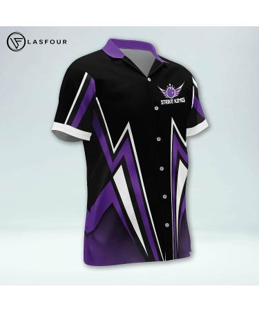 LASFOUR Custom Men's Bowling Shirt - Strike King Hawaiian Button-Down - Purple Crazy Team Shirt - Buy Online on GoSupps.com