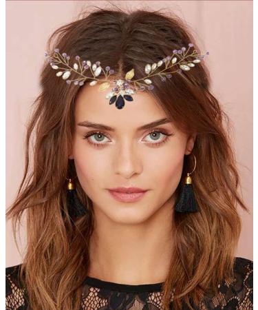 Edary Bride Wedding Hair Vine Purple Rhinestone Bridal Hair Piece Crystal Hair Accessories Wedding Leaf Headband for Women and Girls - Buy Online on GoSupps.com