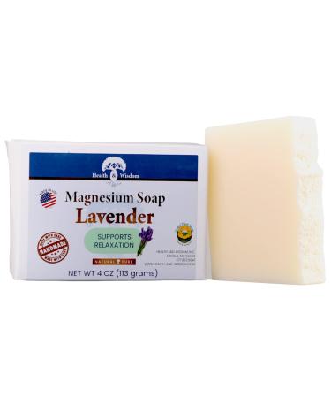 Health and Wisdom Magnesium Soap Bar - Lavender 4oz | Made with Essential Oils | Hand and Body Soap | Pure Magnesium  Essential Oil and Aloe Vera | Moisturize Skin