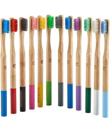 Buy Ecoslurps 12-Pack Biodegradable Bamboo Toothbrushes - Eco-Friendly Multi-Colored Adult Toothbrushes for Sustainable Oral Care - Buy Online on GoSupps.com