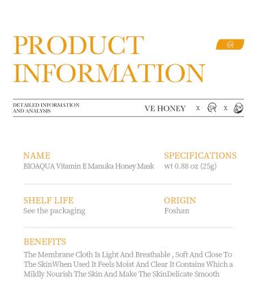 BIOAQUA Manuka Honey Facial Mask - Vitamin E Moisturizing & Antioxidant Repair | 25g x 5pcs - Best for Delicate Skin - International Shipping Available - Buy Online on GoSupps.com