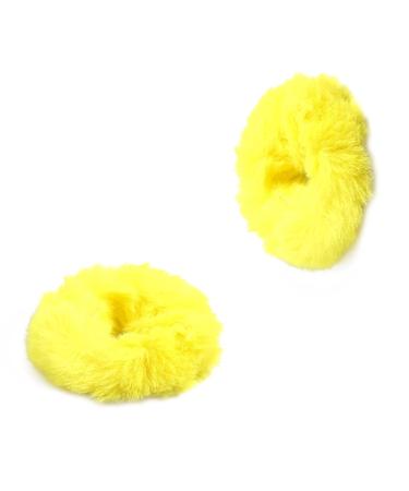 KINBOM 2pcs Plush Faux Rabbit Fur Hair Ties  Elastic Furry Hair Scrunchies Ponytail Scrunchies Hair Accessories (Yellow)