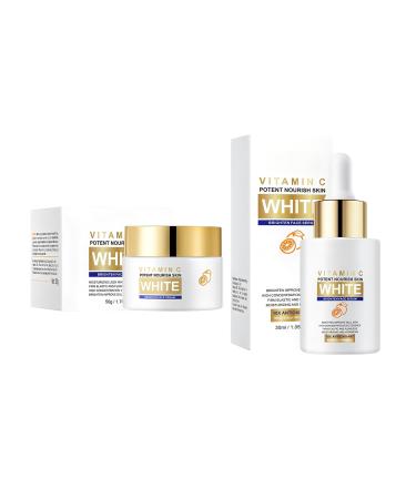 Grgowe Brightening Cream + Facial Serum Set Whitening Cream Nourishing Hydration Brightens Complexion Smoothes Fine Lines Reduces Dullness Light and Non-Greasy Suitable for All Skin Types