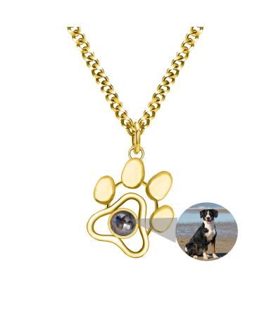 Personalized image necklace dog memorial necklace with photo inside custom cat paw dog paw print picture projection necklace custom pet photo necklace gold