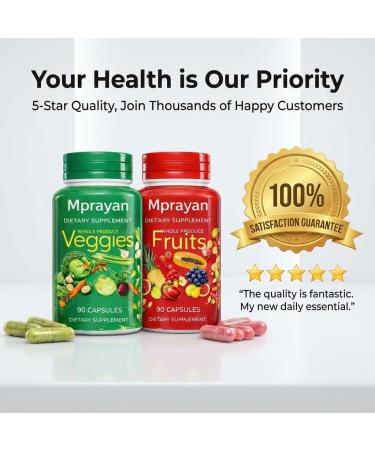 MPRAYAN Fruits & Veggies Supplements - Whole Food Blended Vitamin & Mineral - 90 Fruit + 90 Vegetable Capsules - Daily Nutrition for Men & Women - 2 Pack - Buy Online on GoSupps.com