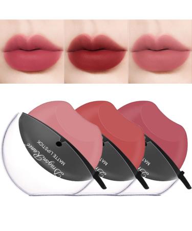 Erinde 3 Colors Matte Lipstick Set  Matte Velvet Lipstick Lip Shape Lazy Lipstick  Long Lasting High Pigmented Non-stick Cup Lip Gloss  Waterproof Easy to Color Lipstick Lazy Lip Makeup Color C