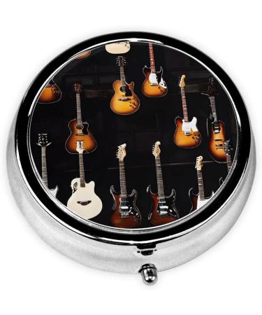 Decorative Round Pill Box for Guitars - 3 Compartment Portable Travel Organizer for Vitamins & Medications - Buy Online on GoSupps.com