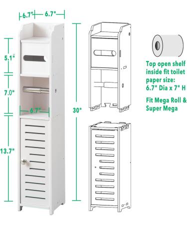TUOXINEM Small Bathroom Storage Cabinet with One Rod for Small Spaces Over The Toilet Storage Cabinet for Bathroom Storage Slim Toilet Paper Storage Cabinet with 4 Tier Design Fit Mega Roll (White) - Buy Online on GoSupps.com