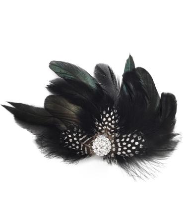 GENBREE Flapper Headpiece Black Feather Hair Clip - 1920s Gatsby Rhinestone Headband for Women (Style 1) - Buy Online on GoSupps.com