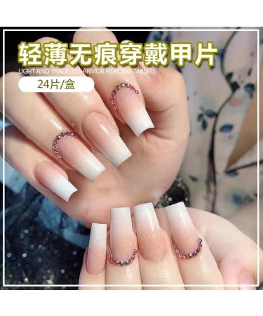 24Pcs/Set Press On Nails Long Milky White Gradient Colored Diamond False Nails Acrylic Fake Nails Full Cover Nails Tips Artificial Finger Manicure Press on nails for Women and Girls - Buy Online on GoSupps.com