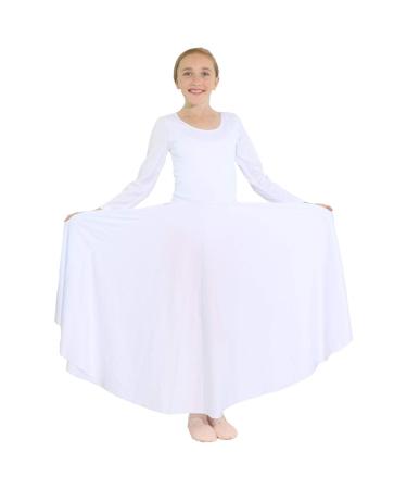 Danzcue Girls Praise Loose Fit Full Length Long Sleeve Dance Dress White 8-10