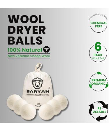 Baryah Tumble Dryer Balls Pack Of 6 XL - Handmade Reusable Organic New Zealand Sheep Wool Laundry Balls For Washing Machine Reduce Drying Time And Wrinkles With Natural Scented Fabric Softener Laundry - Buy Online on GoSupps.com