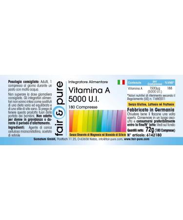 Fair & Pure Vegan Vitamin A 5000 I.U. Retinyl Acetate 180 Tablets - Buy Online on GoSupps.com