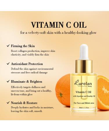 Lurelan Beauty Double Vitamin C Oil For Face and Bikini Area - Brightening Oil with Squalane Rosehip Vitamin E Non-Comedogenic Vegan for All Skin Types (Face oil) - Buy Online on GoSupps.com