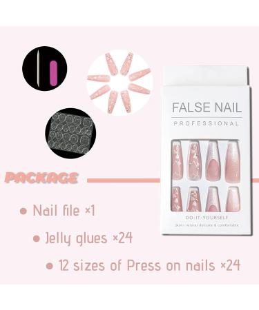 FOAMEE Long Coffin Glitter Sequins Press on Nails - Pink Heart Design | Rhinestone False Nails for Women - Buy Online on GoSupps.com