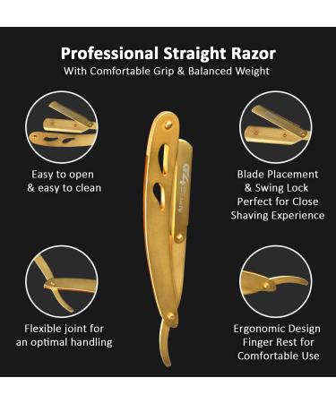G4 Professional Straight Edge Razor for Men with 100-Pack Derby Blades - Golden Barber Shaving Razor - Buy Online on GoSupps.com